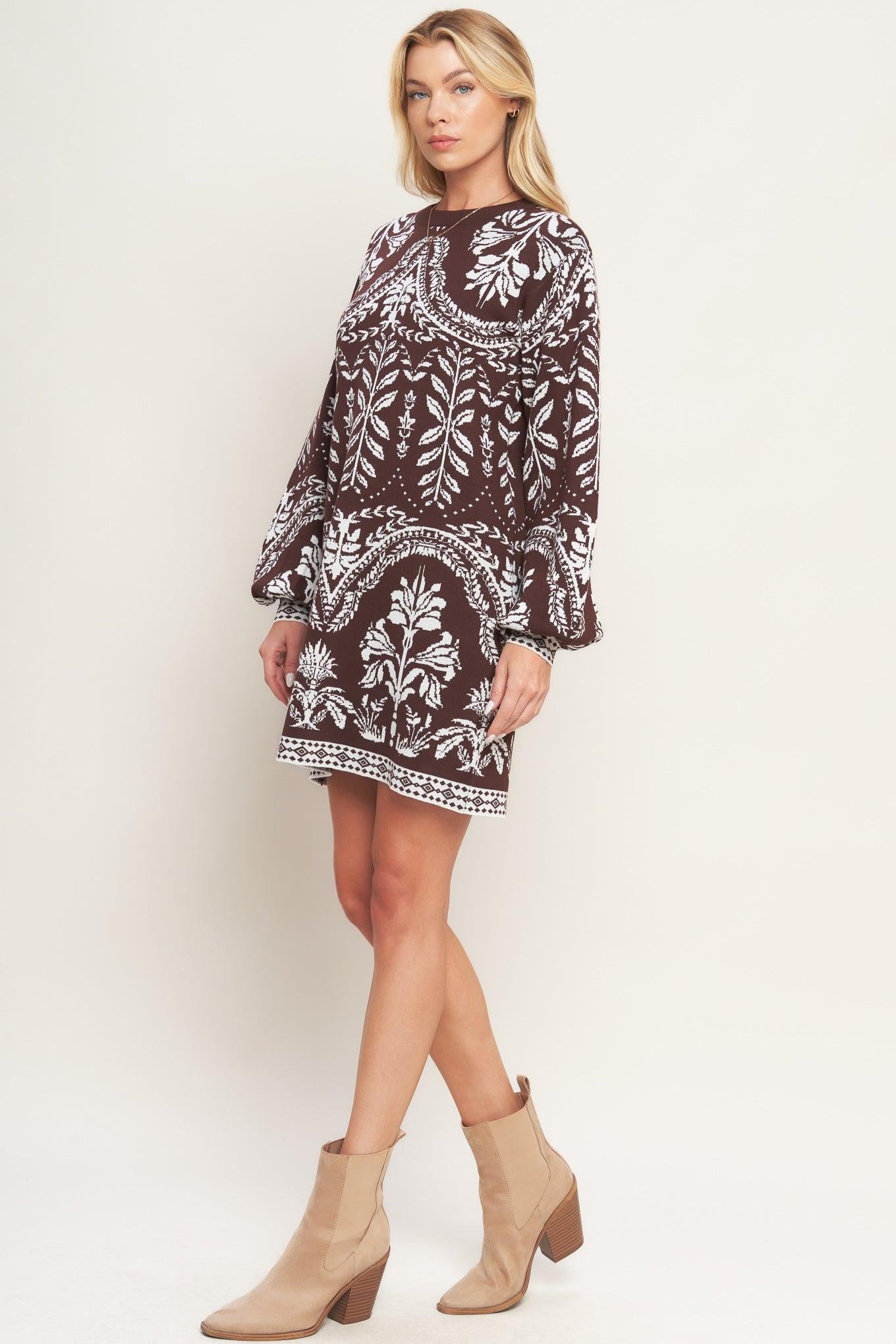 TERRA TAPESTRY SWEATER KNIT MINI DRESS L FLYING TOMATO BROWN / L TERRA TAPESTRY SWEATER KNIT MINI DRESS L FLYING TOMATO BROWN / L