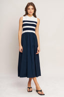 STRIPE ELEGANCE SWEATER WOVEN MIDI DRESS.