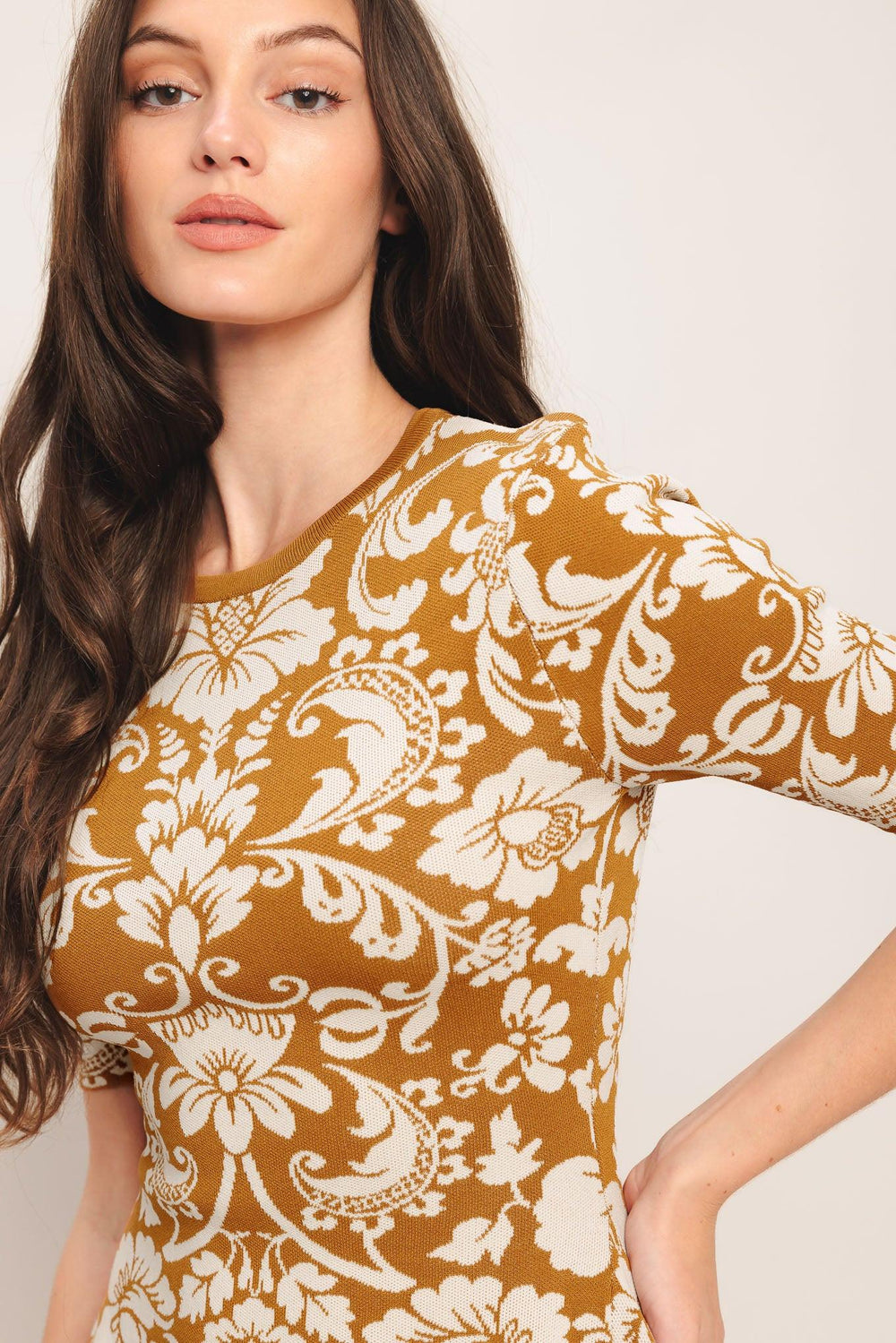 A sweater knit mini dress with round neckline and short sleeve

Details:

Self: 49% Viscose 19% Nylon 32% Polyester

Size & Fit

-Model is 5`8" And Wearing Size Small
-Measurements Taken From Size Small
-Approx. Length: 36"