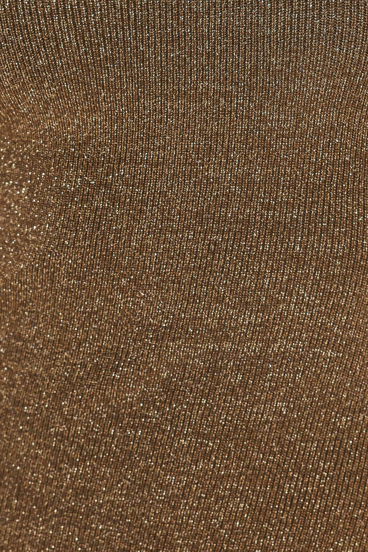 Woman wearing a brown shimmery knitted, sleeveless midi dress with small vertical cut-outs near the chest | Flying Tomato