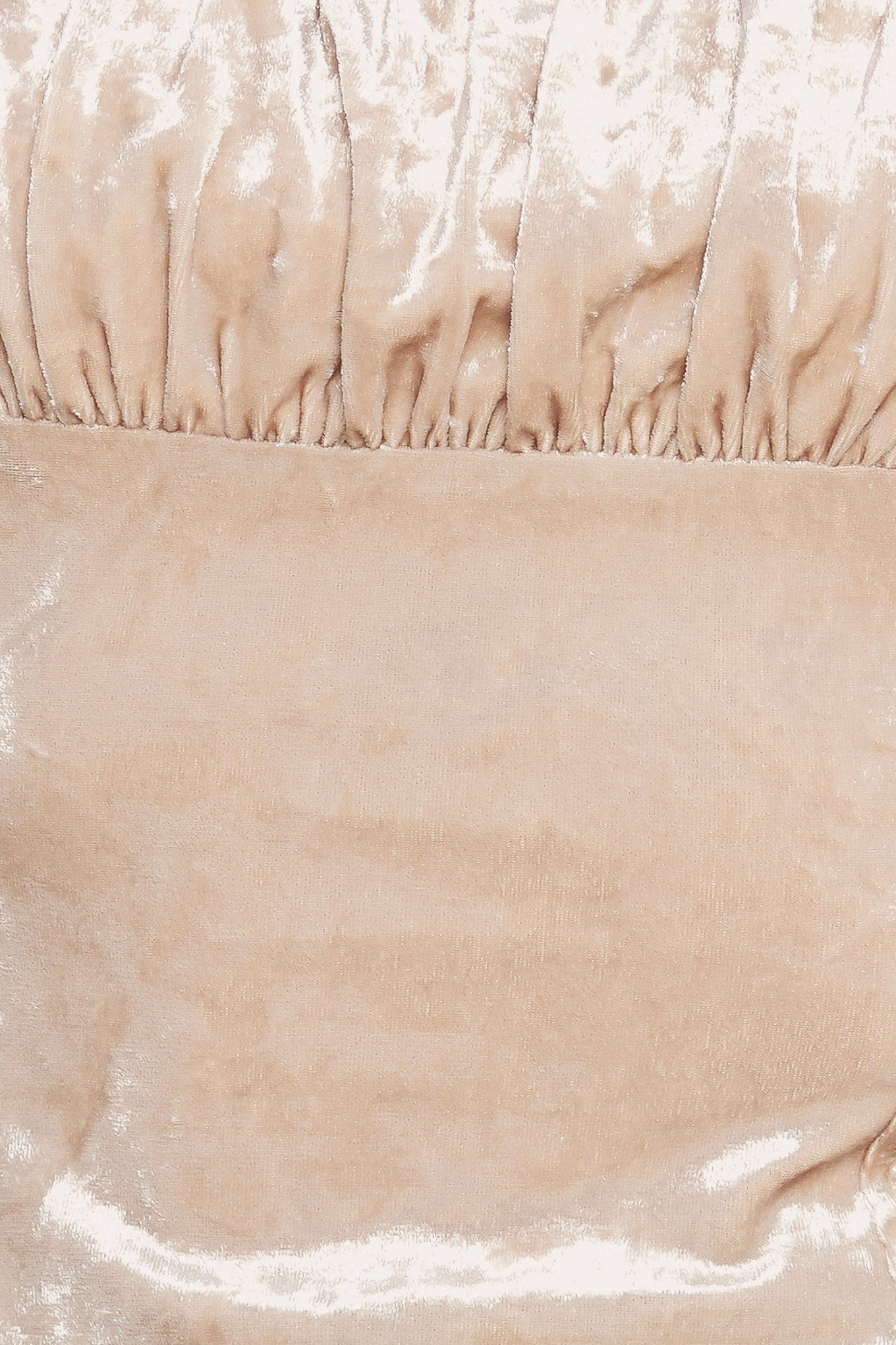 A crushed velvet top featuring square neckline, long puff sleeve, shirred front and body contouring