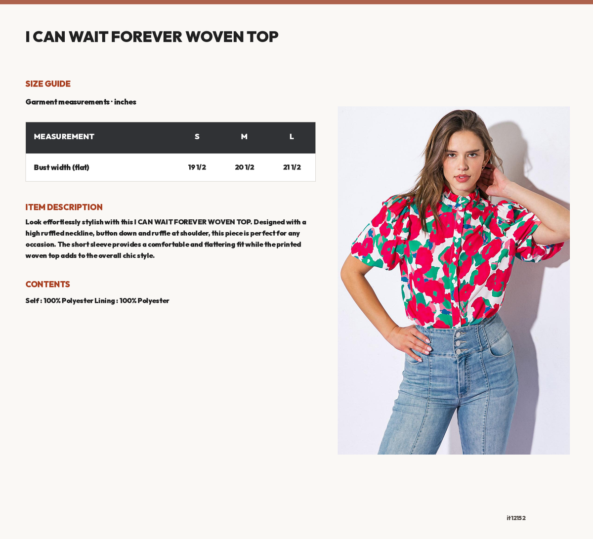 I CAN WAIT FOREVER WOVEN TOP size chart