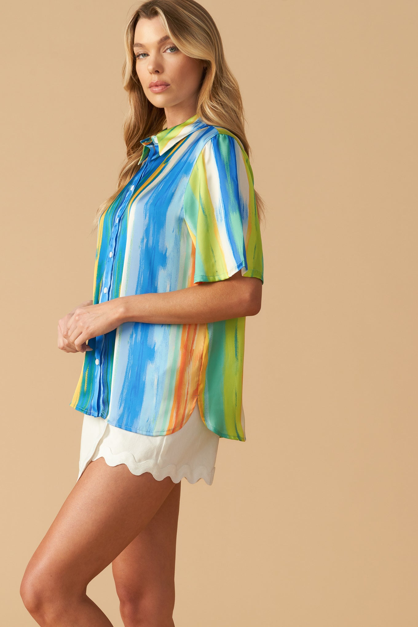 TAKE ME DANCING WOVEN SATIN TOP