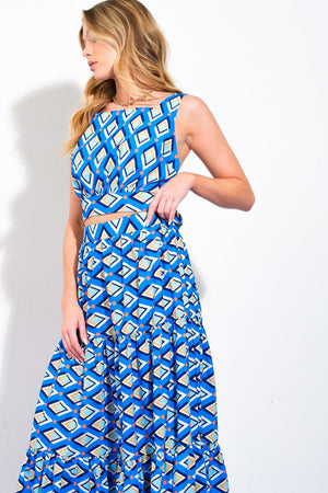 SUMMER JOURNEY WOVEN TOP AND SKIRT SET.