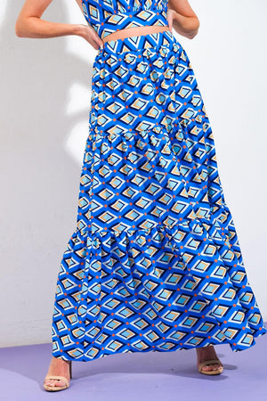 SUMMER JOURNEY WOVEN TOP AND SKIRT SET.