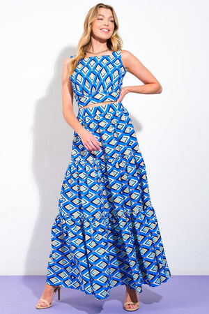 SUMMER JOURNEY WOVEN TOP AND SKIRT SET.