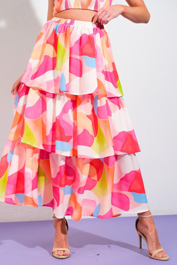 ABSOLUTE EDGE PINK WOVEN TOP AND SKIRT.