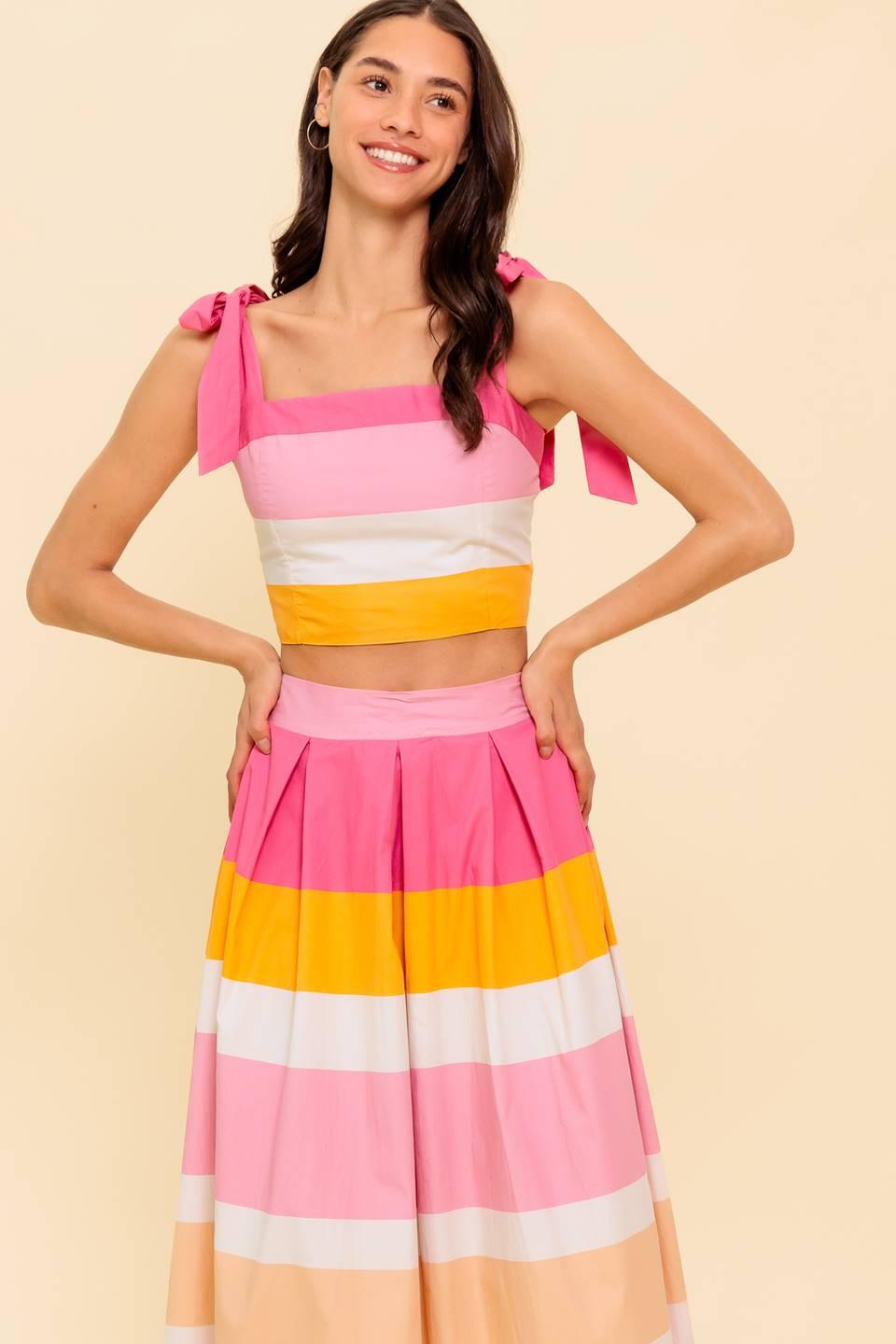 THE SPACE BETWEEN PINK WOVEN TOP AND SKIRT SET.