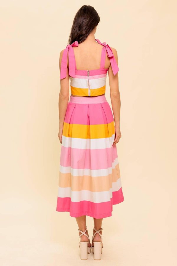 THE SPACE BETWEEN PINK WOVEN TOP AND SKIRT SET.
