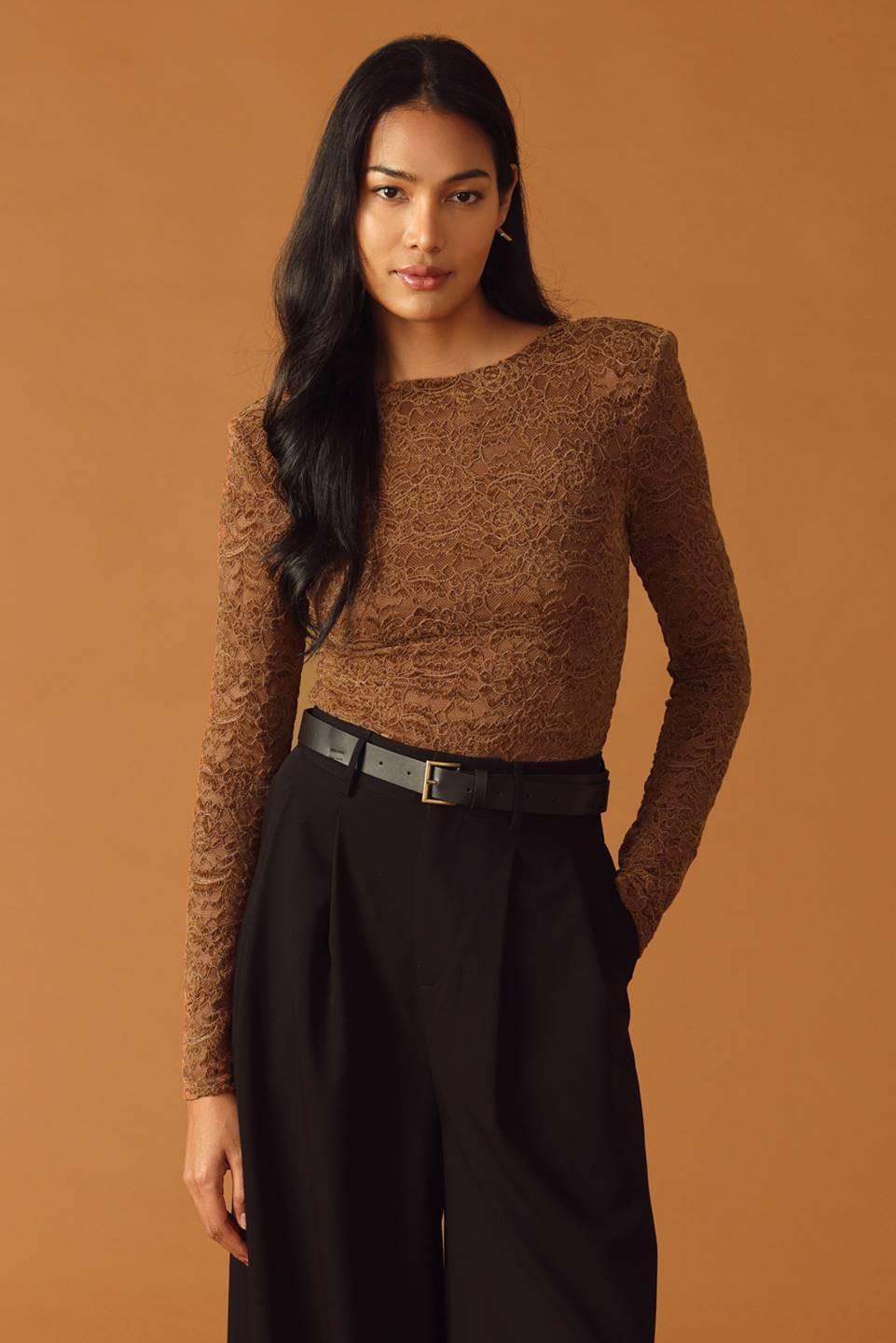 NEVER ENOUGH WOVEN LACE BODYSUIT.