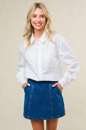 REFINED BREEZE BUTTON-UP TOP.