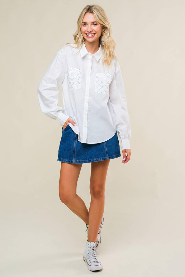 REFINED BREEZE BUTTON-UP TOP.