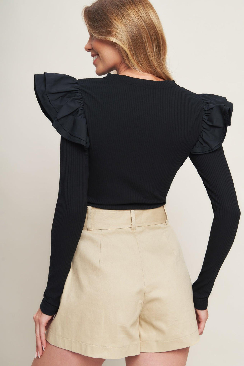 HAPPIEST HERE BLACK KNIT TOP.