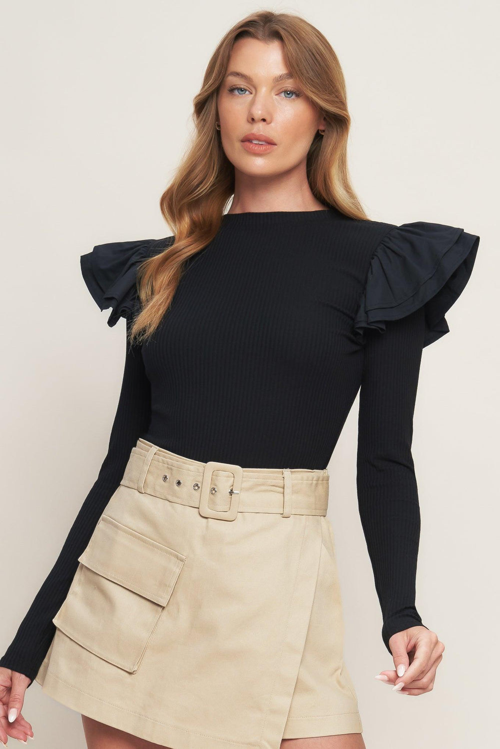 HAPPIEST HERE BLACK KNIT TOP.