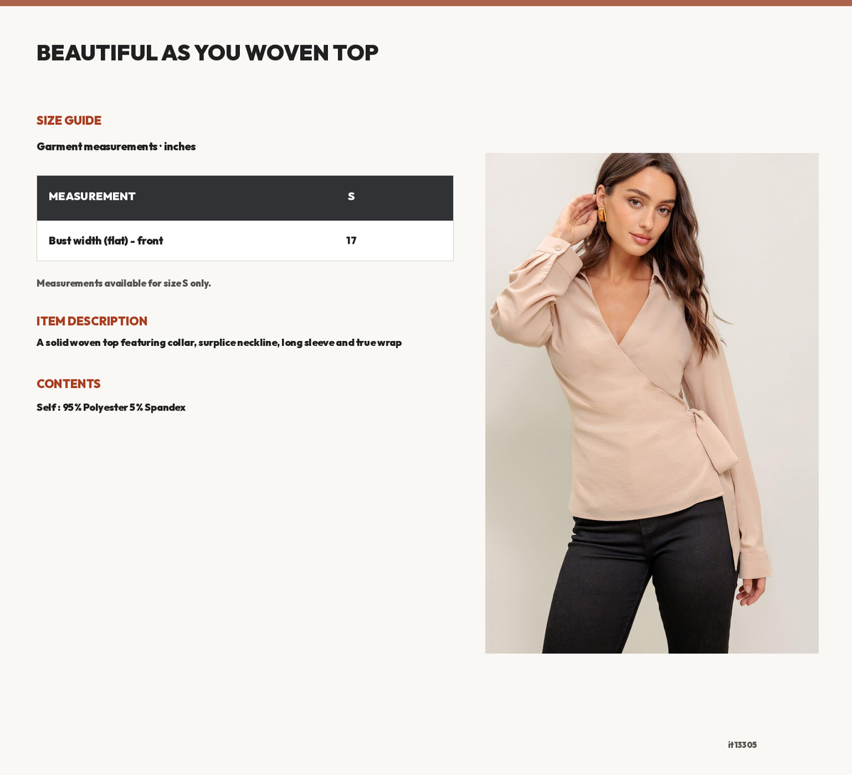 BEAUTIFUL AS YOU WOVEN TOP size chart
