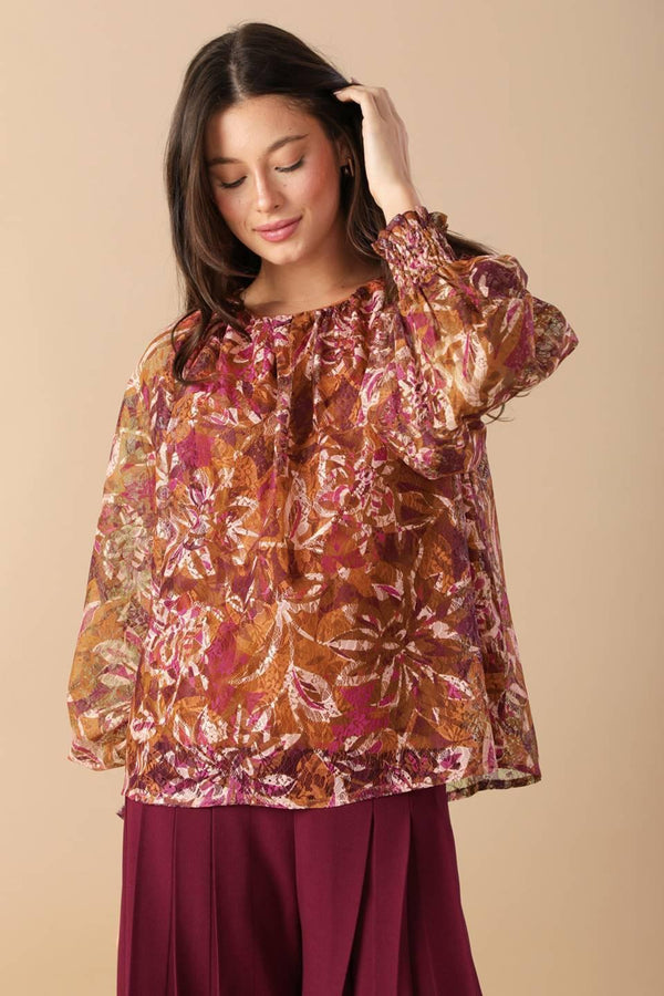 SUNSET STROLL WOVEN TOP.