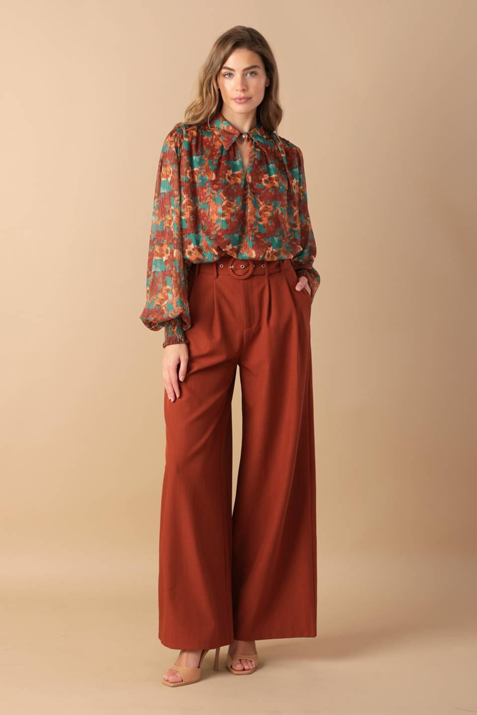 NOSTALGIC TEAL BROWN WOVEN TOP.