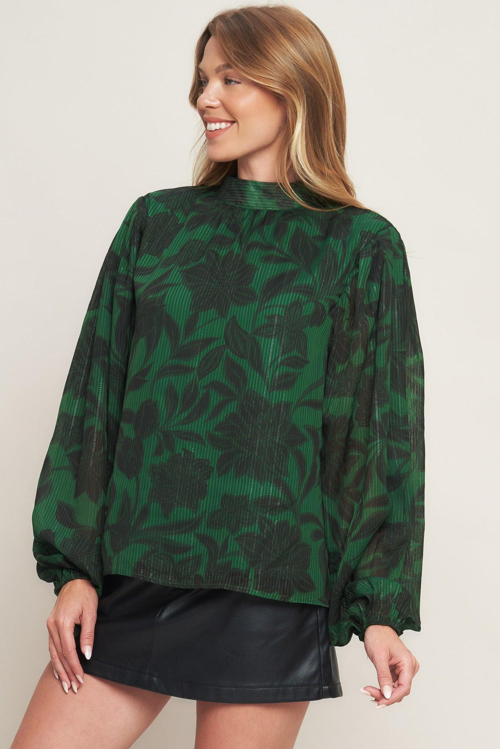 NOIR LEAF GREEN WOVEN TOP - Flying Tomato - TOPS - Flying Tomato