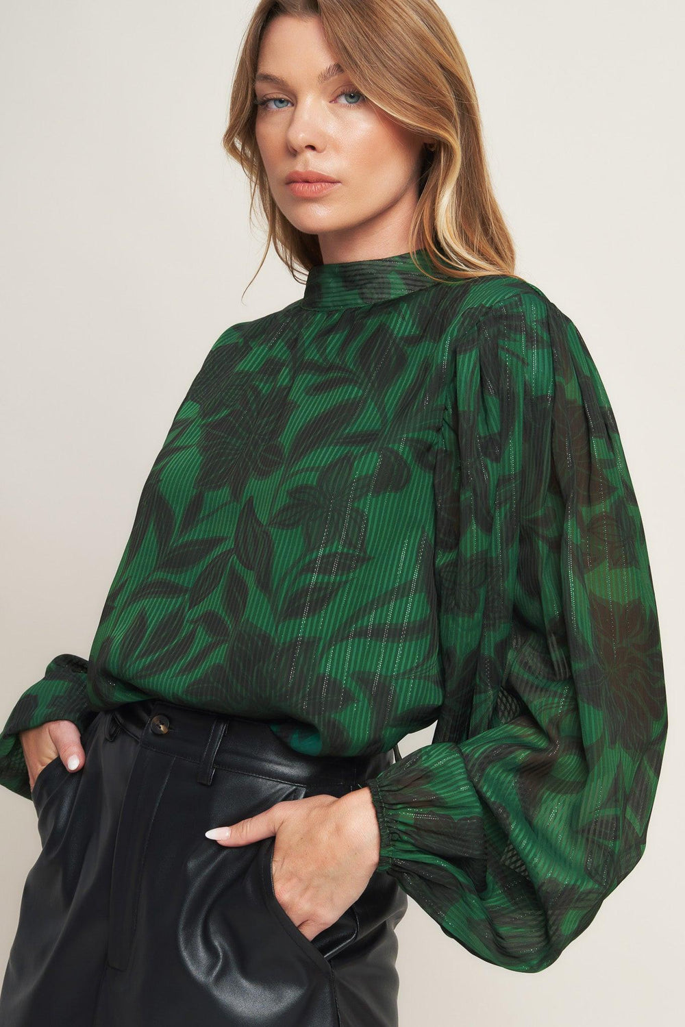 NOIR LEAF GREEN WOVEN TOP - Flying Tomato - TOPS - Flying Tomato