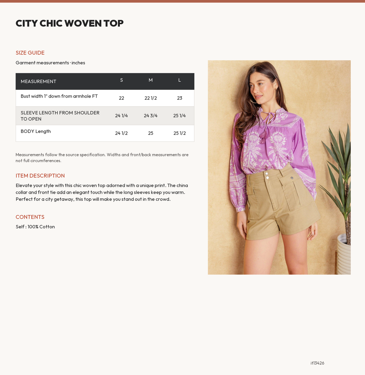CITY CHIC WOVEN TOP size chart