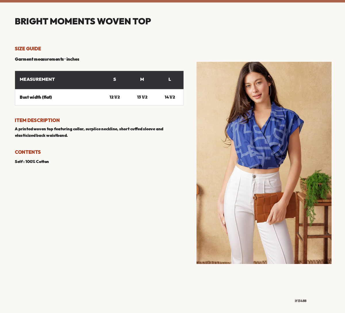 BRIGHT MOMENTS WOVEN TOP size chart
