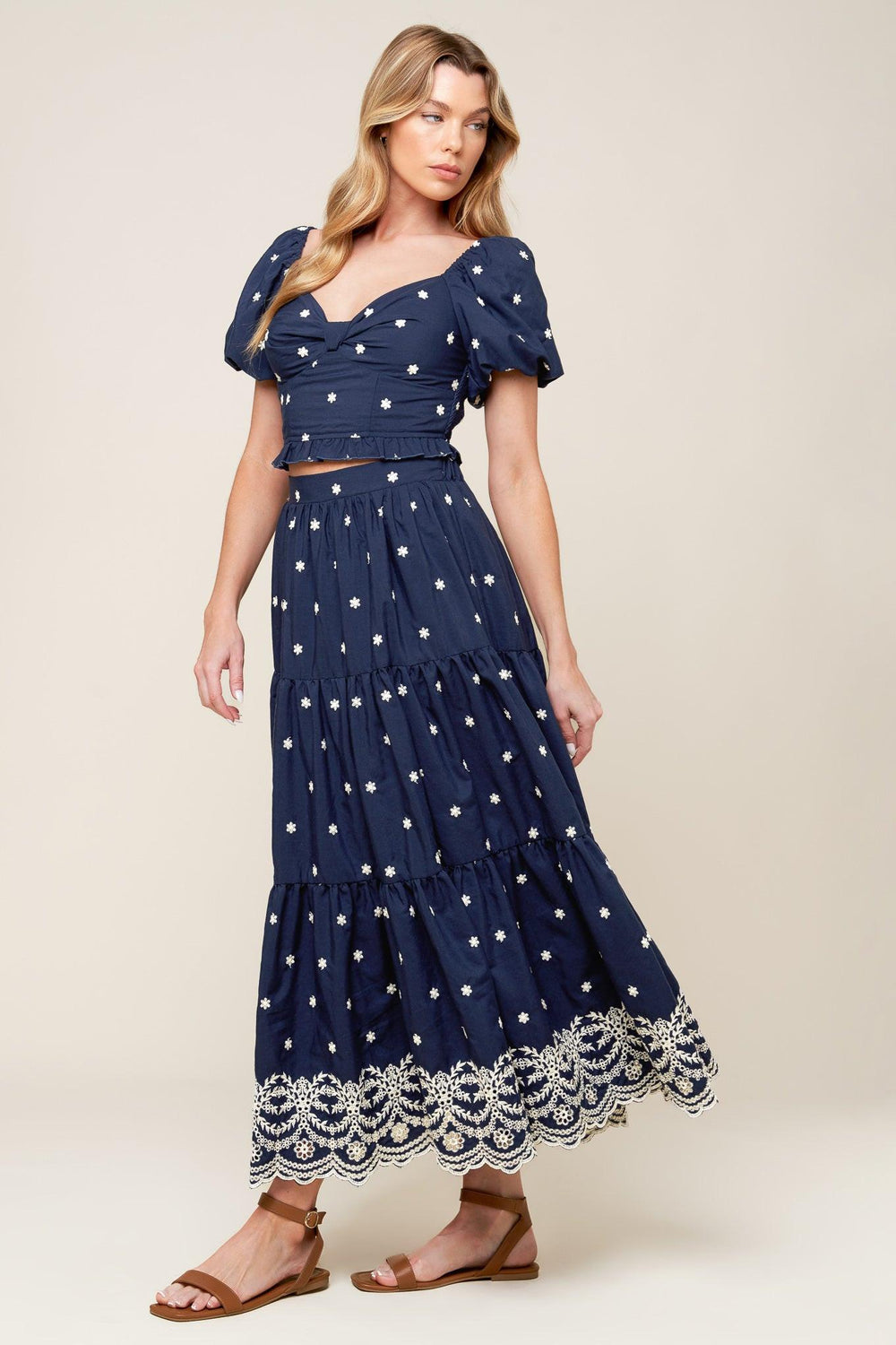 BEBE ALERT NAVY WOVEN TOP.