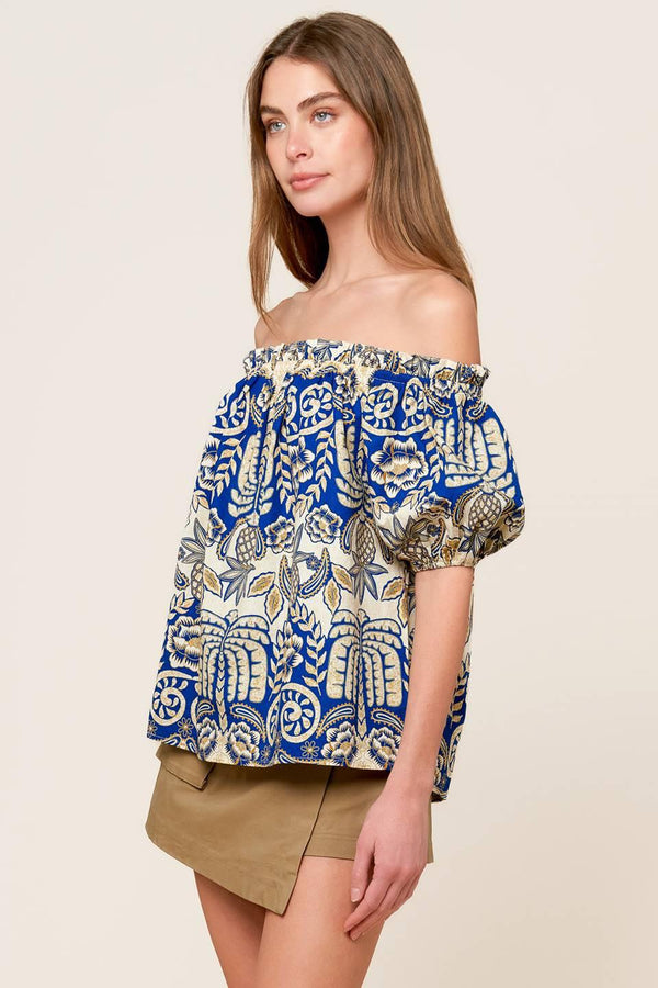 A DAY AT THE MARKET WOVEN TOP.