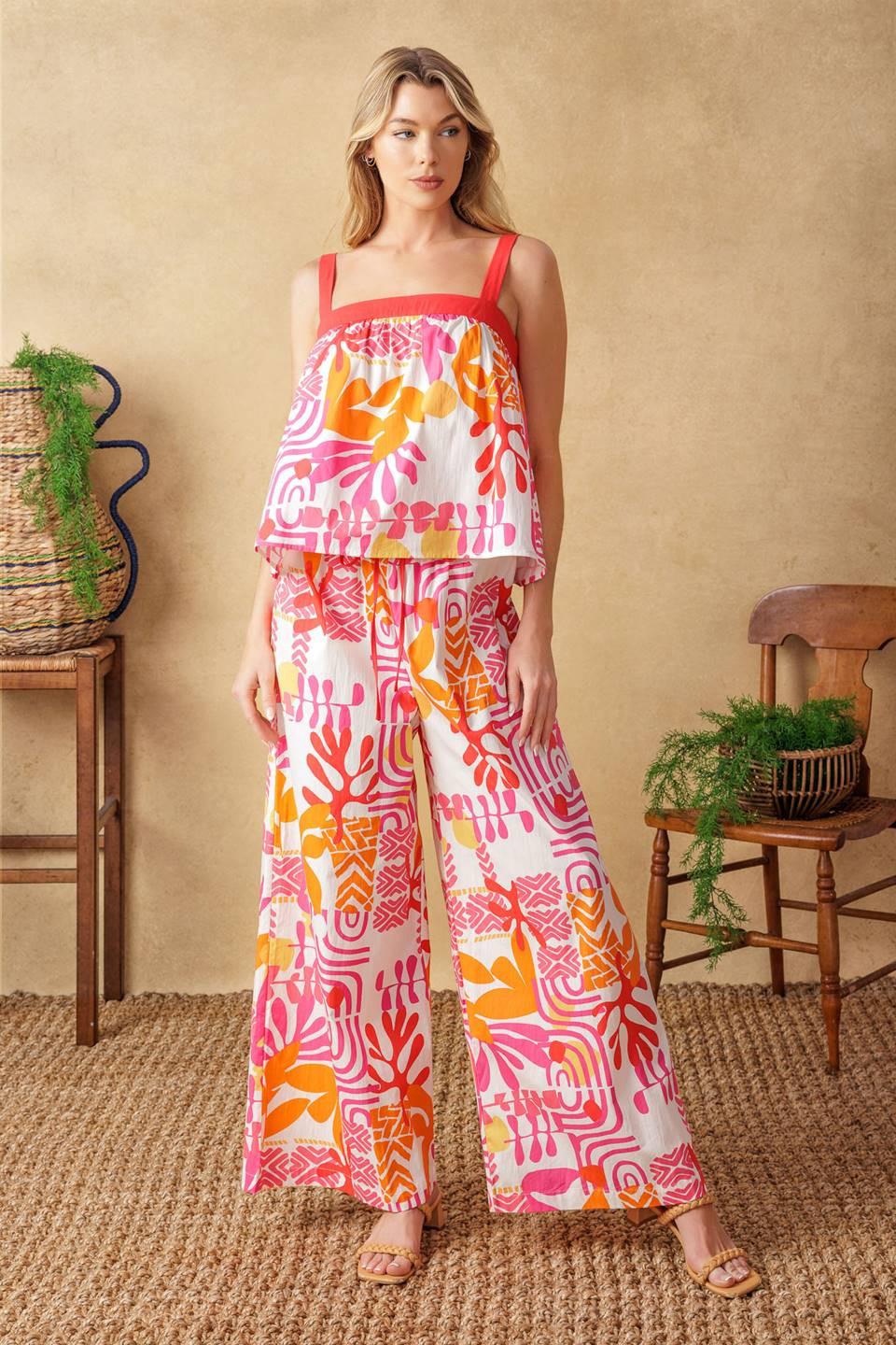 OVER YOU AGAIN WOVEN TOP AND PANT SET.