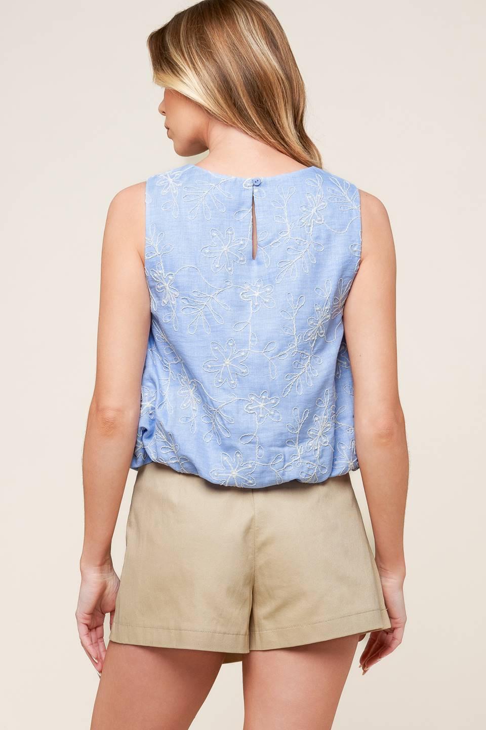 CHICEST STATE BLUE EMBROIDERED TOP.