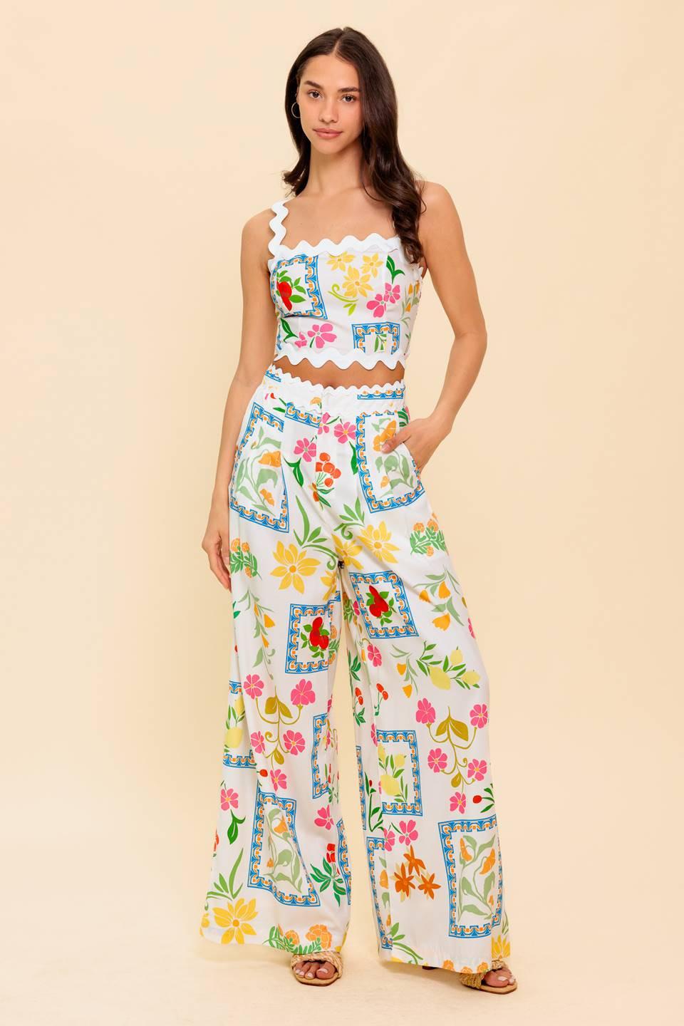 MARIGOLD IVORY WOVEN TOP AND PANT SET.