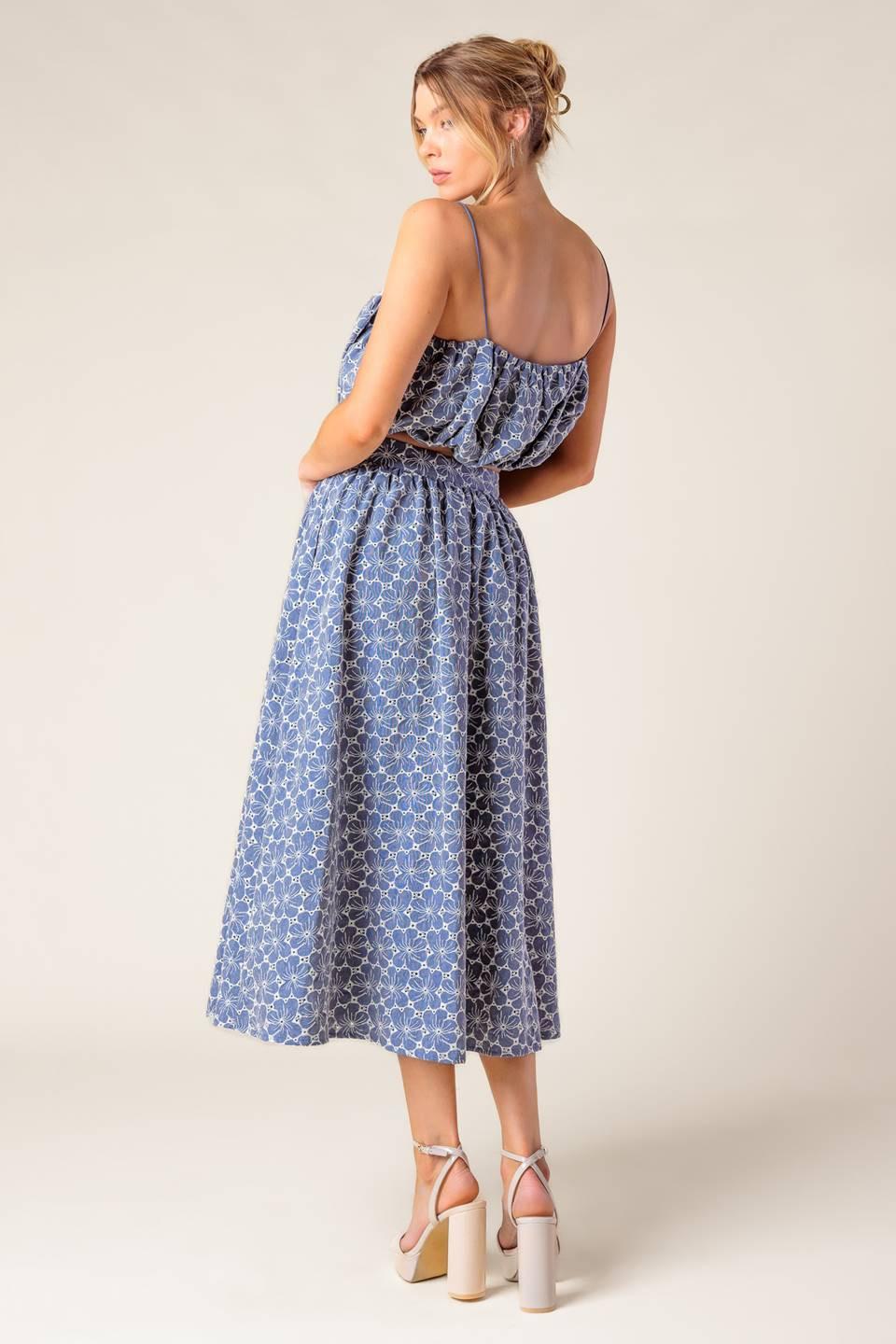 THE BEAUTY OF NOW WOVEN EYELET TOP AND SKIRT SET.