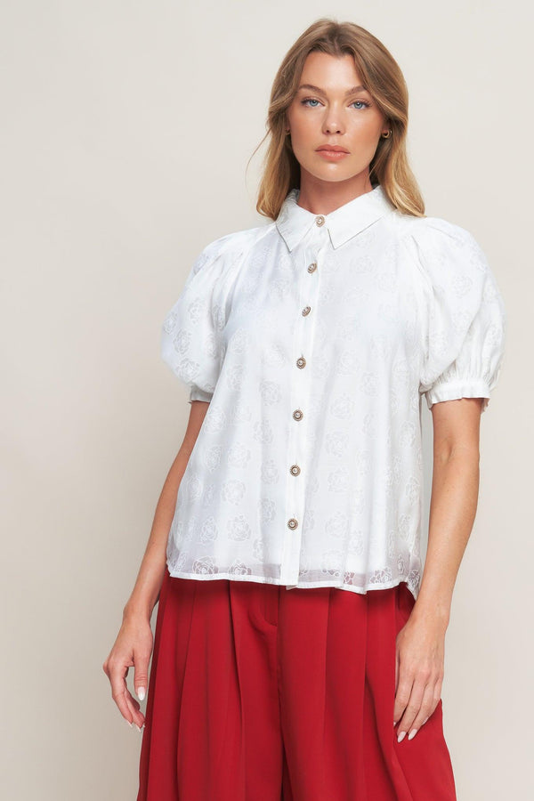 VINEYARD STROLL IVORY WOVEN TOP.