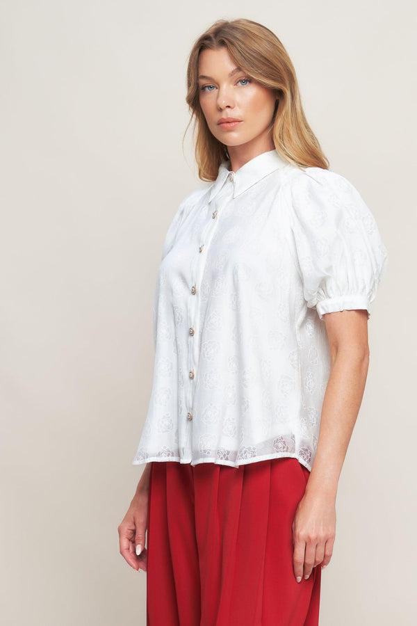 VINEYARD STROLL IVORY WOVEN TOP.