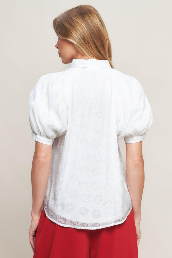 VINEYARD STROLL IVORY WOVEN TOP.