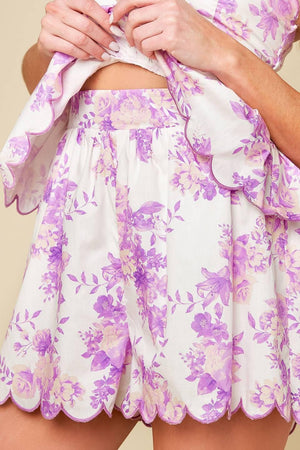DARING DIVA LAVENDER WOVEN TOP AND SHORTS SET.