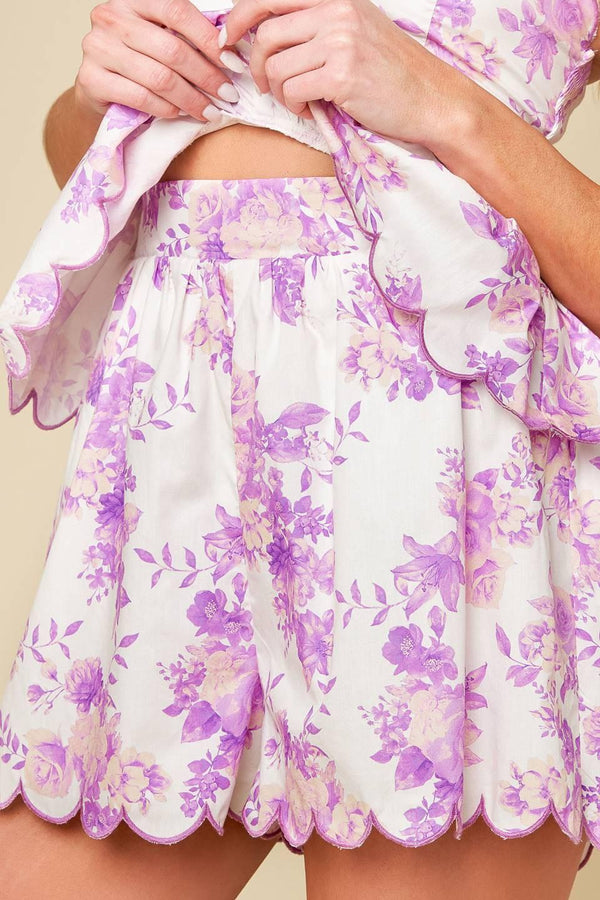 DARING DIVA LAVENDER WOVEN TOP AND SHORTS SET.