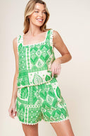 LANE SECRET GARDEN WOVEN TOP AND SHORTS SET.