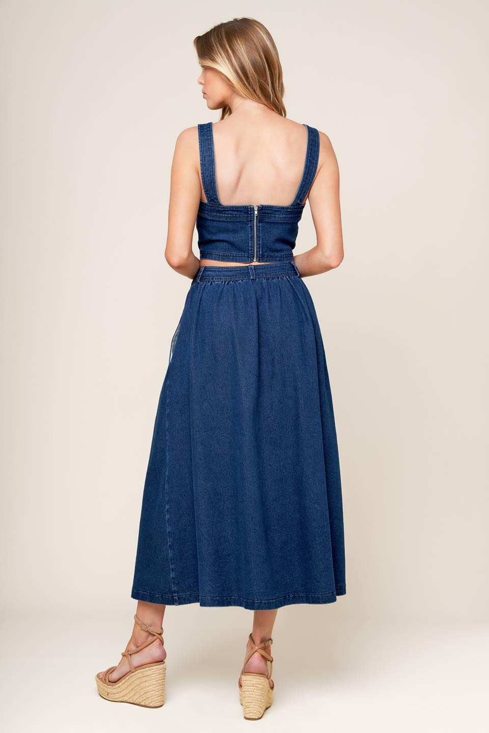 SIMPLY THE VIBE DENIM TOP AND SKIRT SET.