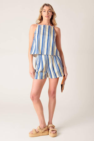 AROUND THE WORLD WOVEN TOP AND SHORT SET.