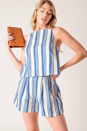 AROUND THE WORLD WOVEN TOP AND SHORT SET.