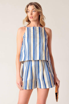 AROUND THE WORLD WOVEN TOP AND SHORT SET.