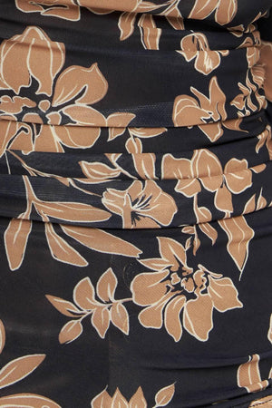 A printed power mesh top with high neckline and long sleeve