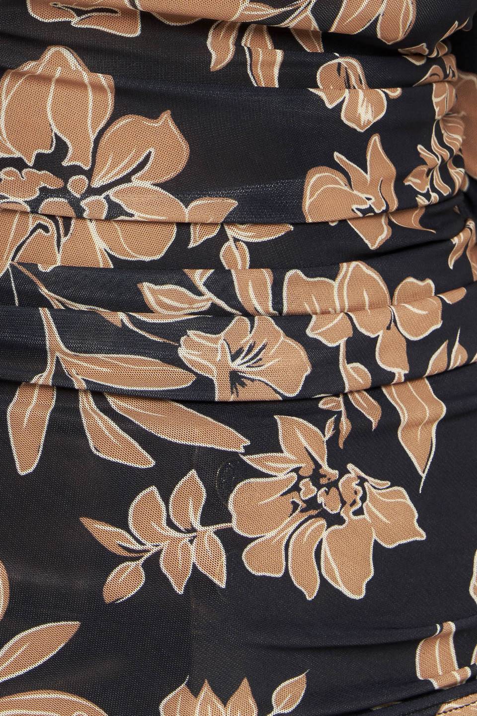 A printed power mesh top with high neckline and long sleeve
