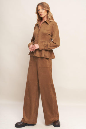 REFINED IMPRESSION FAUX SUEDE TOP.