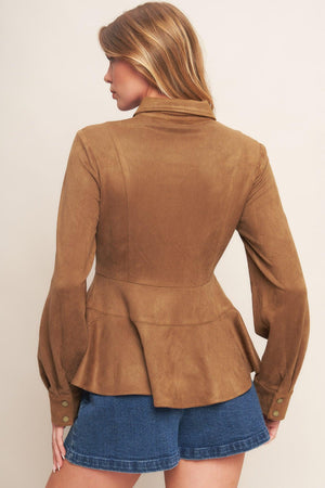 REFINED IMPRESSION FAUX SUEDE TOP.