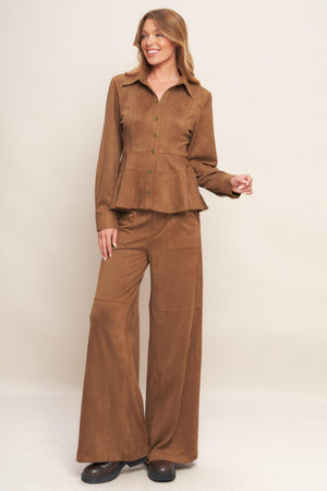 REFINED IMPRESSION FAUX SUEDE TOP.