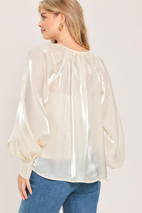 ETERNAL PEARL CHARM WOVEN PEASANT TOP
