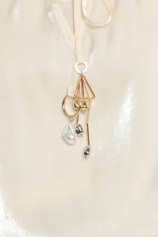ETERNAL PEARL CHARM WOVEN PEASANT TOP