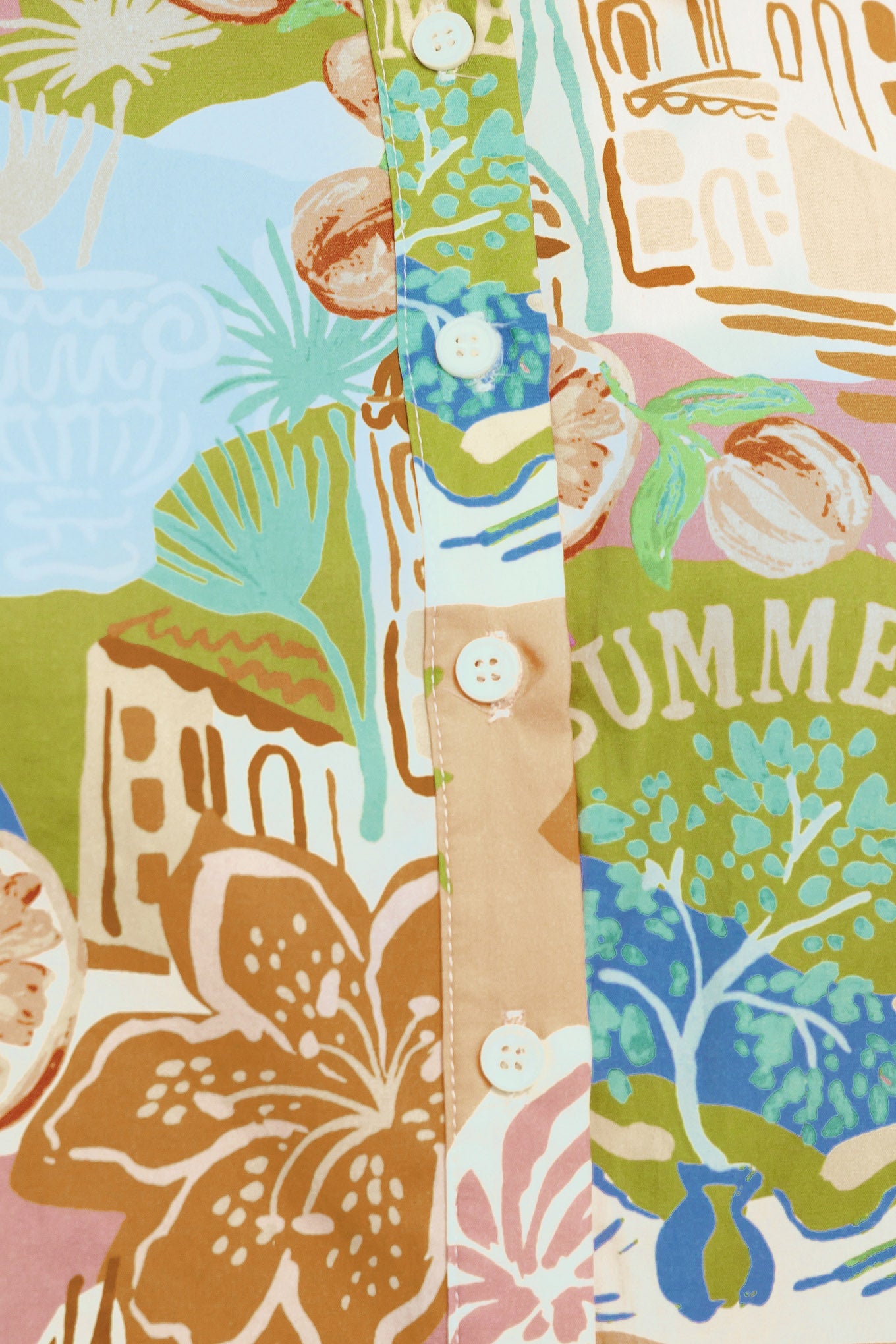 A printed woven top featuring collar, short sleeve and button down closure

Details:

Self: 100% Cotton

Size & Fit

- Model is 5`8" And Wearing Size Small
- Measurements Taken From Size Small