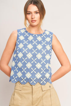 COASTAL WOVEN LACE TOP.